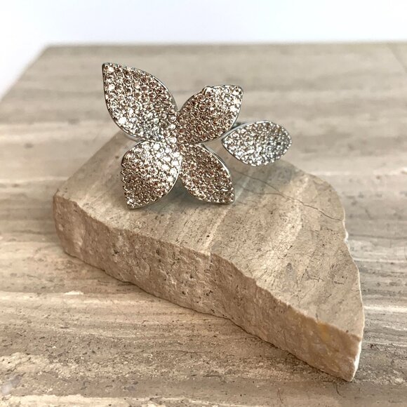 NEW ~ Anthropologie Adina Eden Petite Fancy Flower Petal Silver Ring Adjustable - Picture 1 of 12